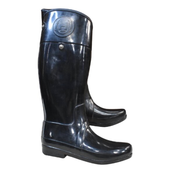 Hunter Sandhurst Carlyle Black Gloss Rain Boots Women's Size 9 Tall Waterproof - Picture 1 of 12